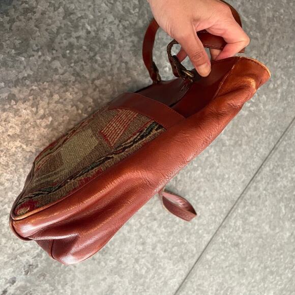 Vintage Turkish Wool Kilim Leather Camel Shoulder Bag Purse Brown Boho Artsy - Picture 3 of 13